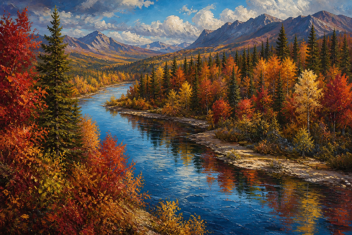Autumn River Crescendo - Nature canvas artwork by Imagine Prints