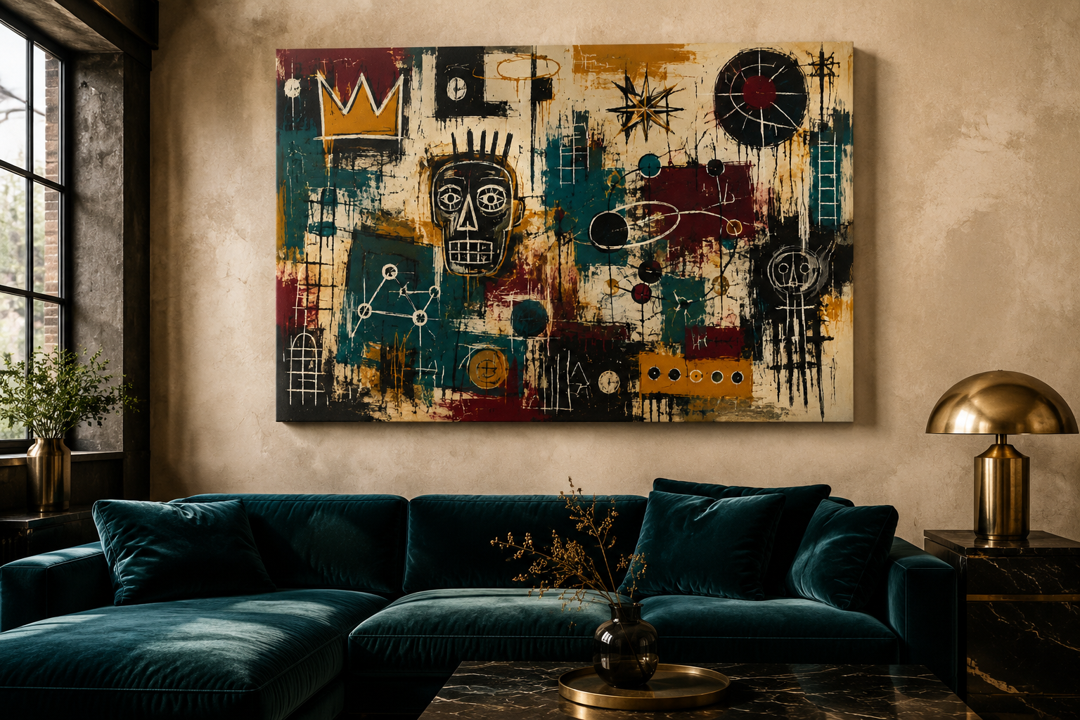 Concrete Constellation canvas artwork displayed in a refined contemporary interior