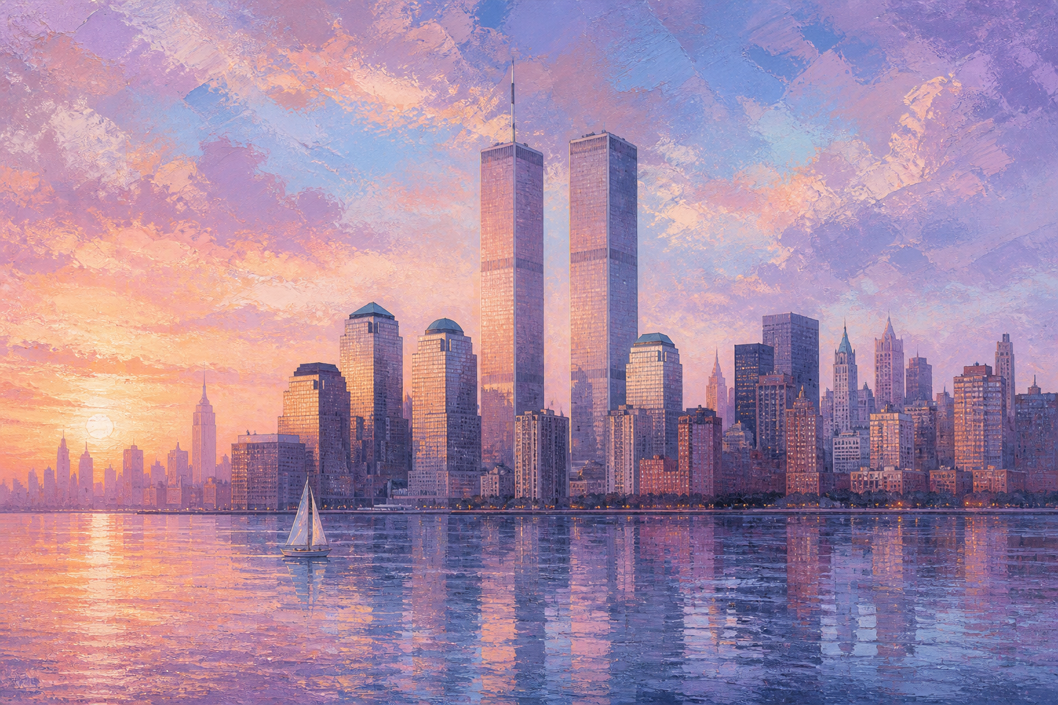 Twin Towers Dawn - Architecture canvas artwork by Imagine Prints
