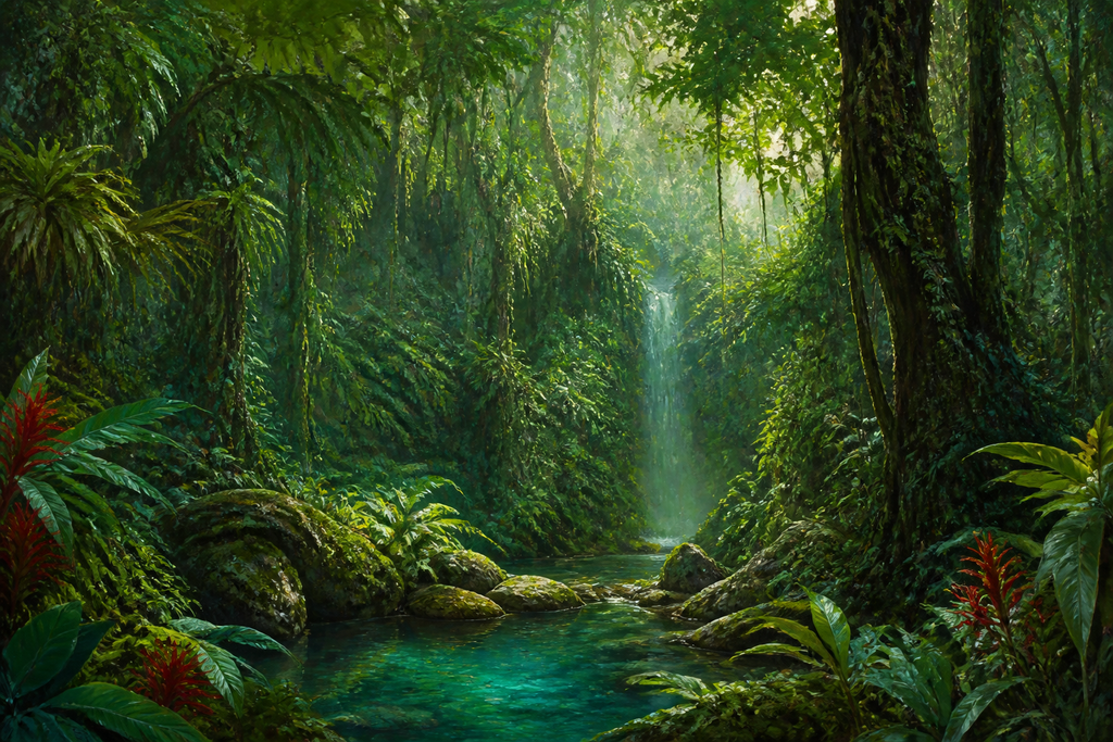 Emerald Waterfall - Nature canvas artwork by Imagine Prints
