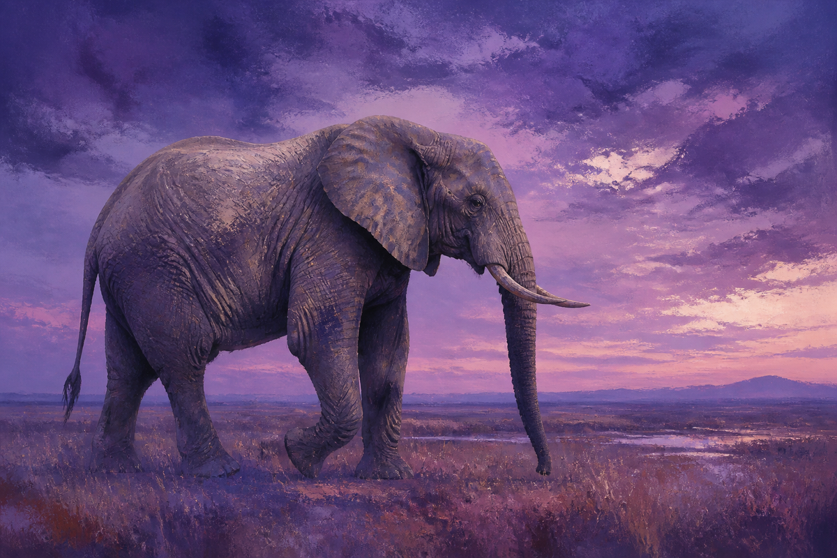 Elephant Violet Dusk - Animals canvas artwork by Imagine Prints
