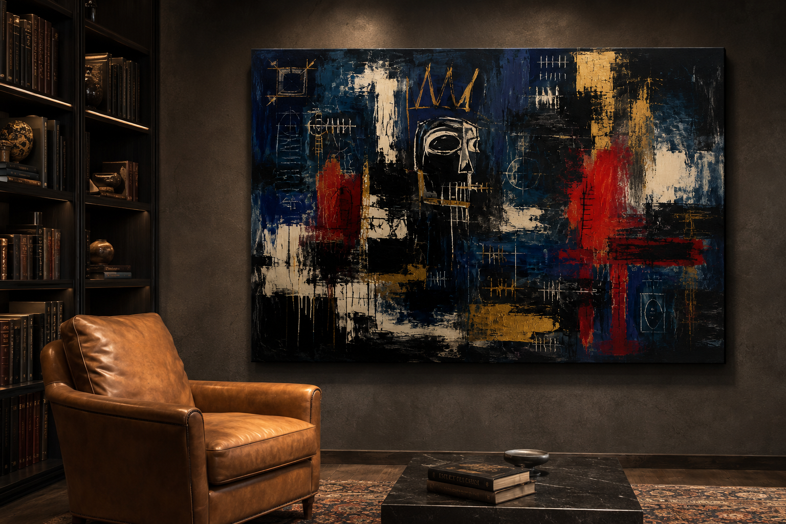 Midnight Ledger canvas artwork displayed in a refined contemporary interior