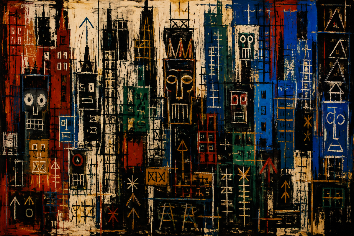 City of Symbols — Abstract canvas artwork by Imagine Prints