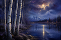 Moonlit Birches - Nature canvas artwork by Imagine Prints