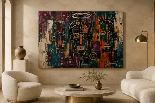 Ancestral Circuit canvas artwork displayed in a refined contemporary interior