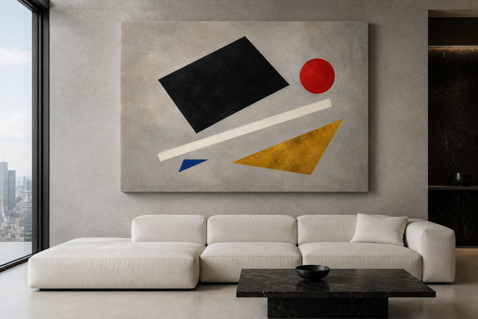 Gravity Released canvas artwork displayed in a refined contemporary interior