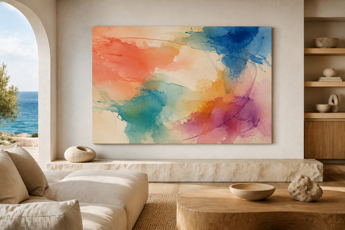 Veil of Summer canvas artwork displayed in a refined contemporary interior