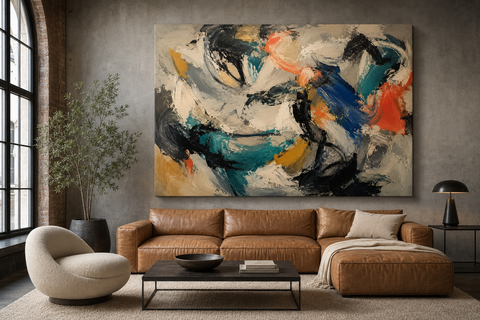 Unbroken Gesture canvas artwork displayed in a refined contemporary interior