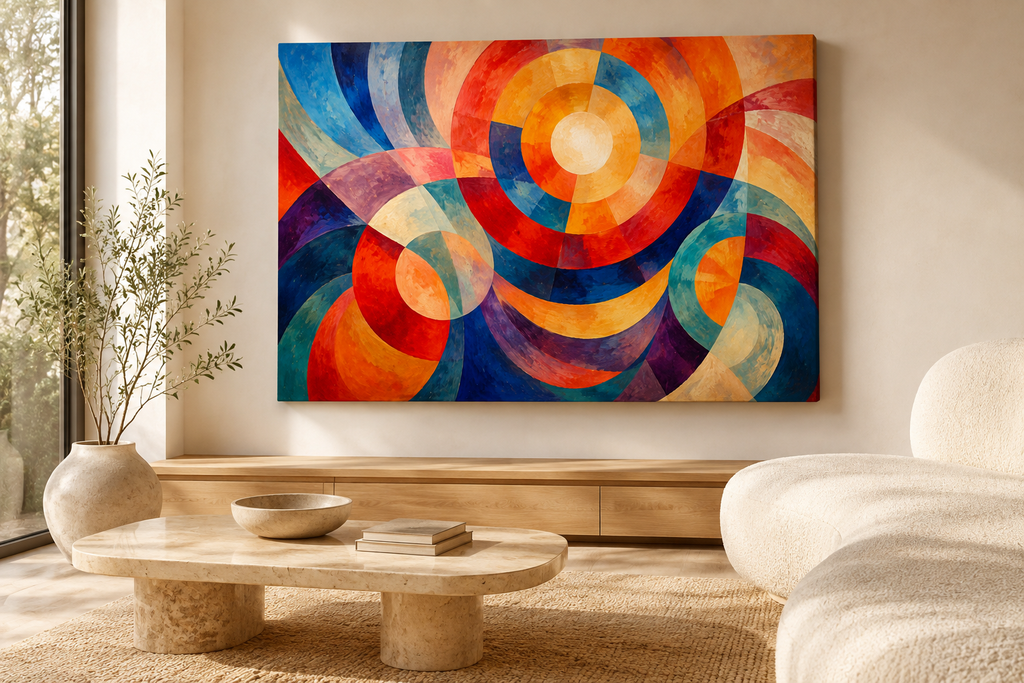 Solar Rhythm canvas artwork displayed in a refined contemporary interior