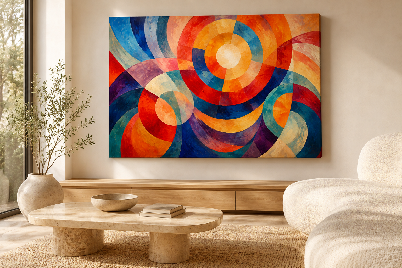 Solar Rhythm canvas artwork displayed in a refined contemporary interior