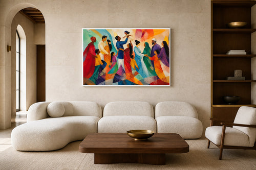 All Our Colors canvas artwork displayed in a luxury home interior