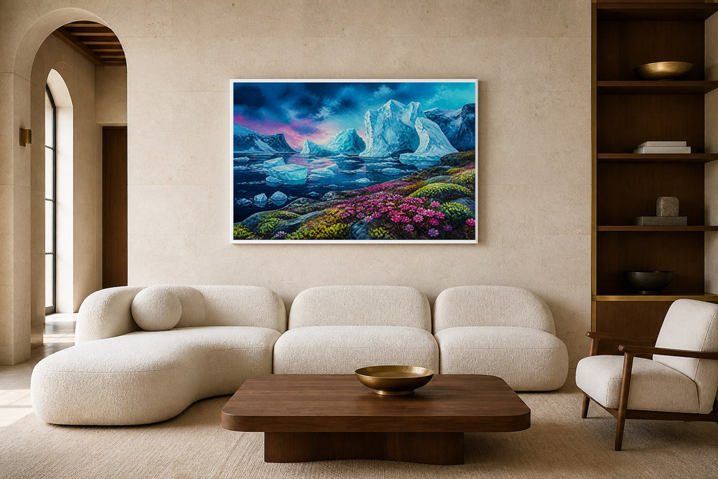Arctic Bloom canvas artwork displayed in a luxury home interior