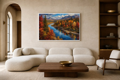 Autumn River Crescendo canvas artwork displayed in a luxury home interior
