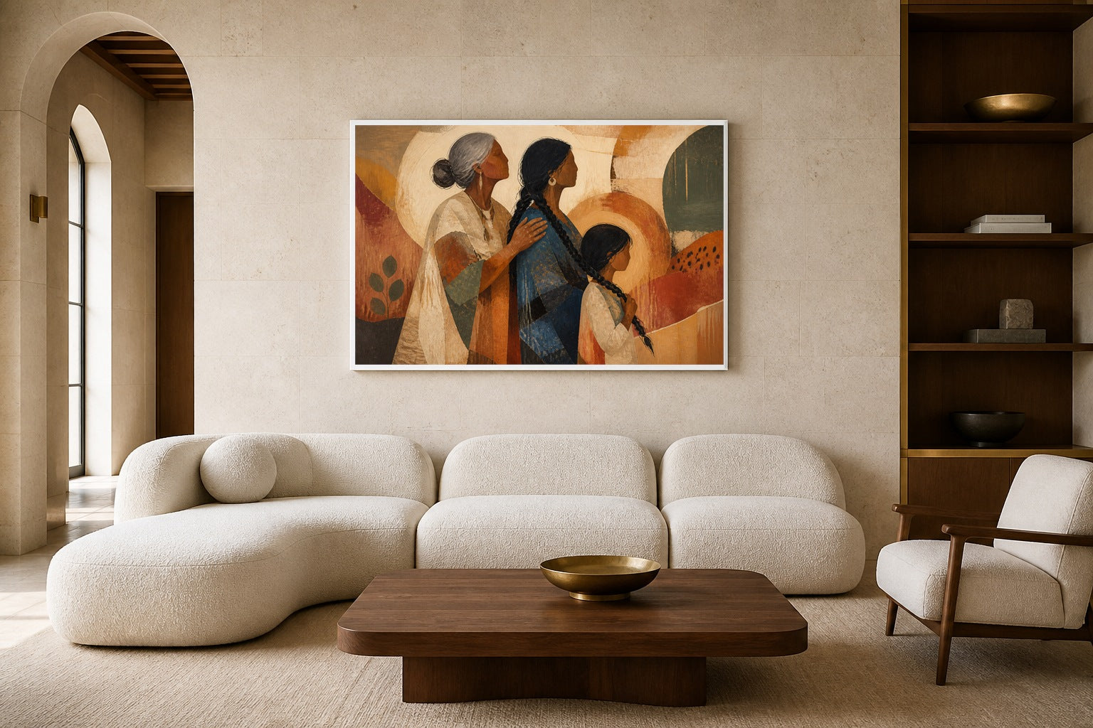 Braided Generations canvas artwork displayed in a luxury home interior