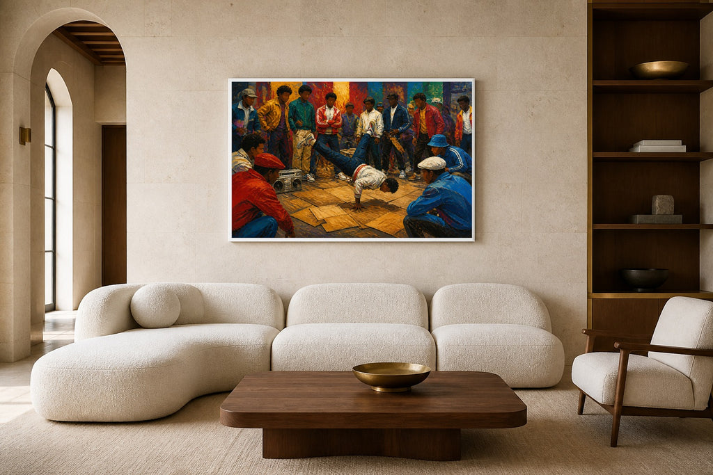 Breaking The Concrete canvas artwork displayed in a luxury home interior
