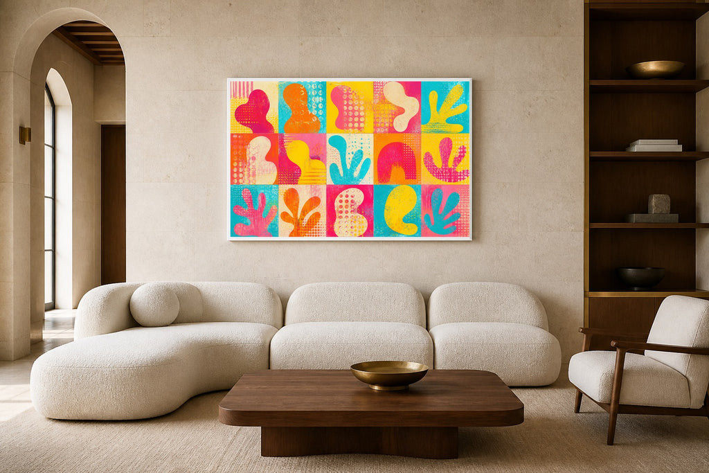 Bright Multiples canvas artwork displayed in a luxury home interior