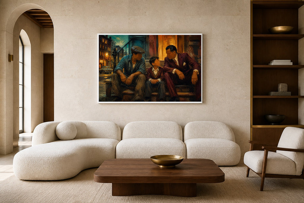 Bronx Two Worlds canvas artwork displayed in a luxury home interior