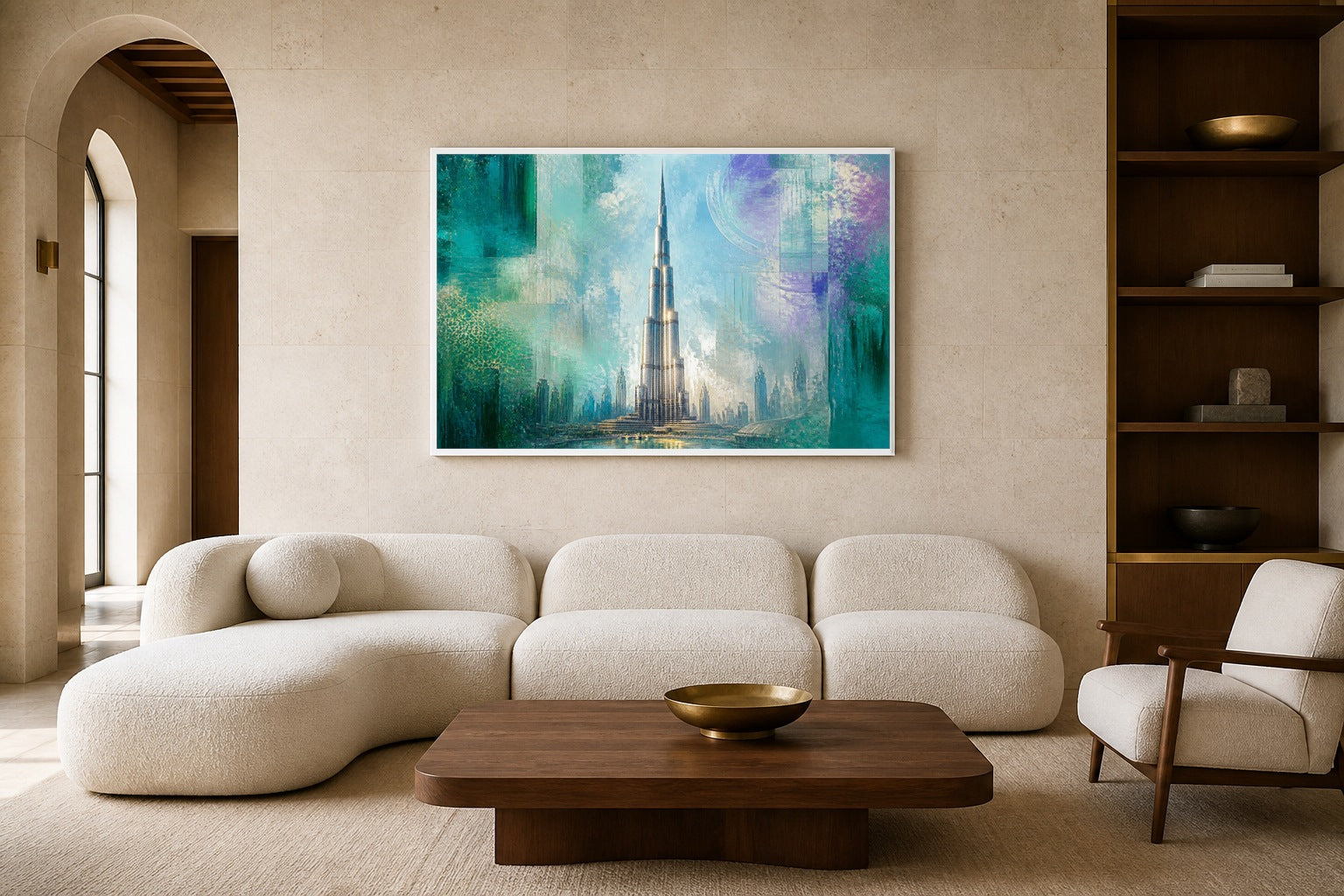 Burj Vertical canvas artwork displayed in a luxury home interior