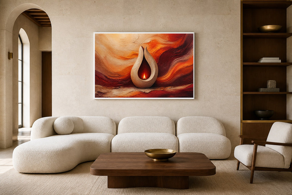 Carry The Flame canvas artwork displayed in a luxury home interior