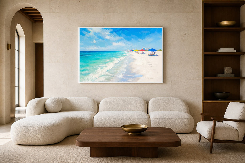 Clearwater Sugar Sand canvas artwork displayed in a luxury home interior