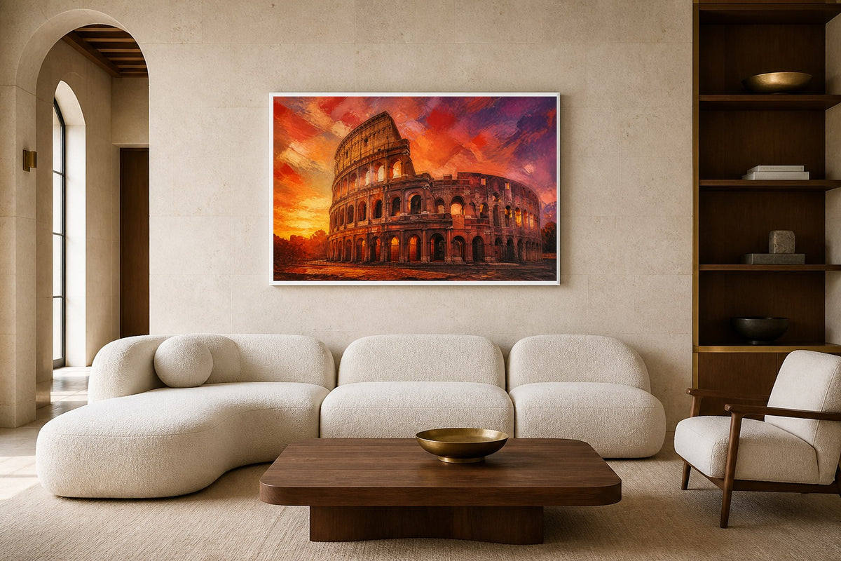 Colosseum Ember canvas artwork displayed in a luxury home interior