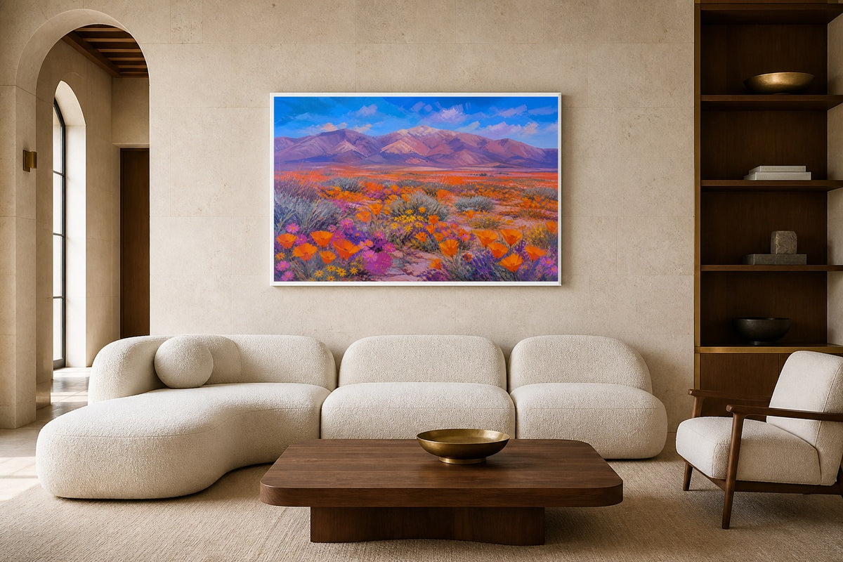 Desert Superbloom canvas artwork displayed in a luxury home interior