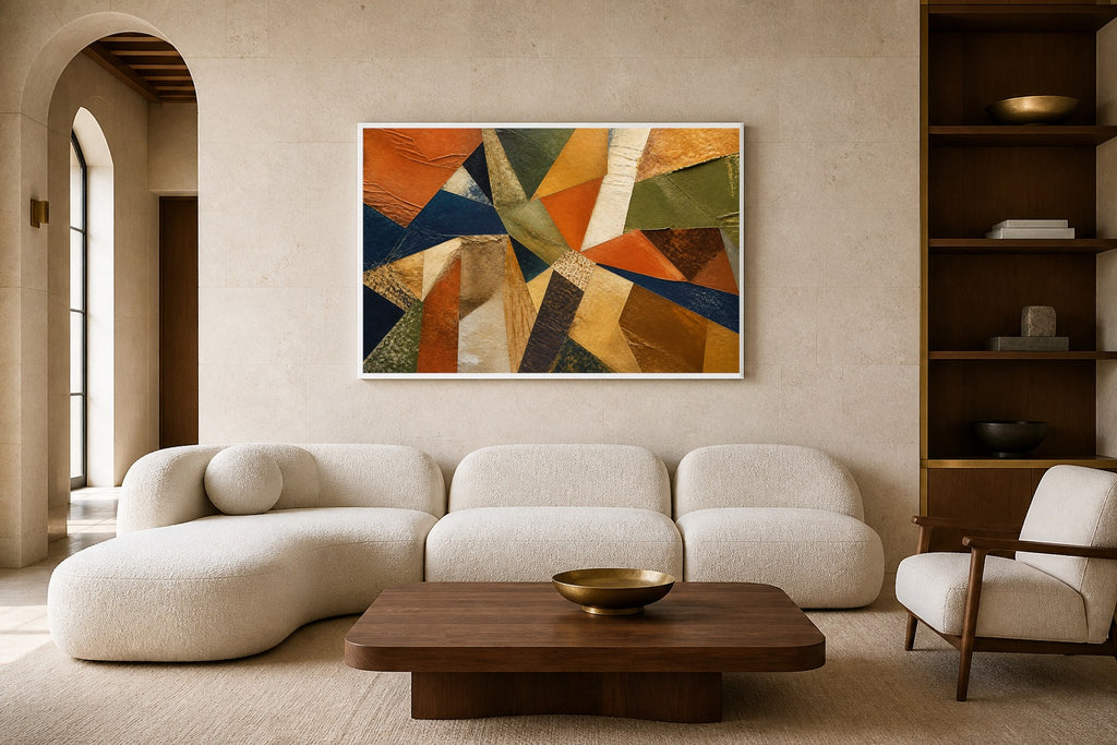 Earthen Facets canvas artwork displayed in a luxury home interior