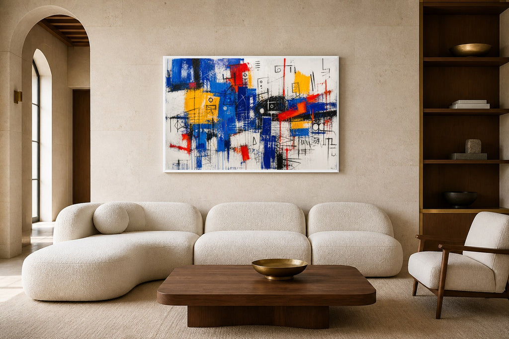 Electric Grammar canvas artwork displayed in a luxury home interior