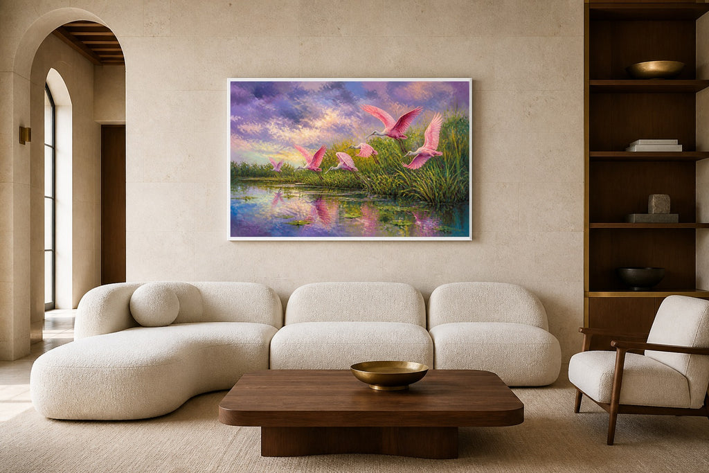 Everglades River Of Grass canvas artwork displayed in a luxury home interior