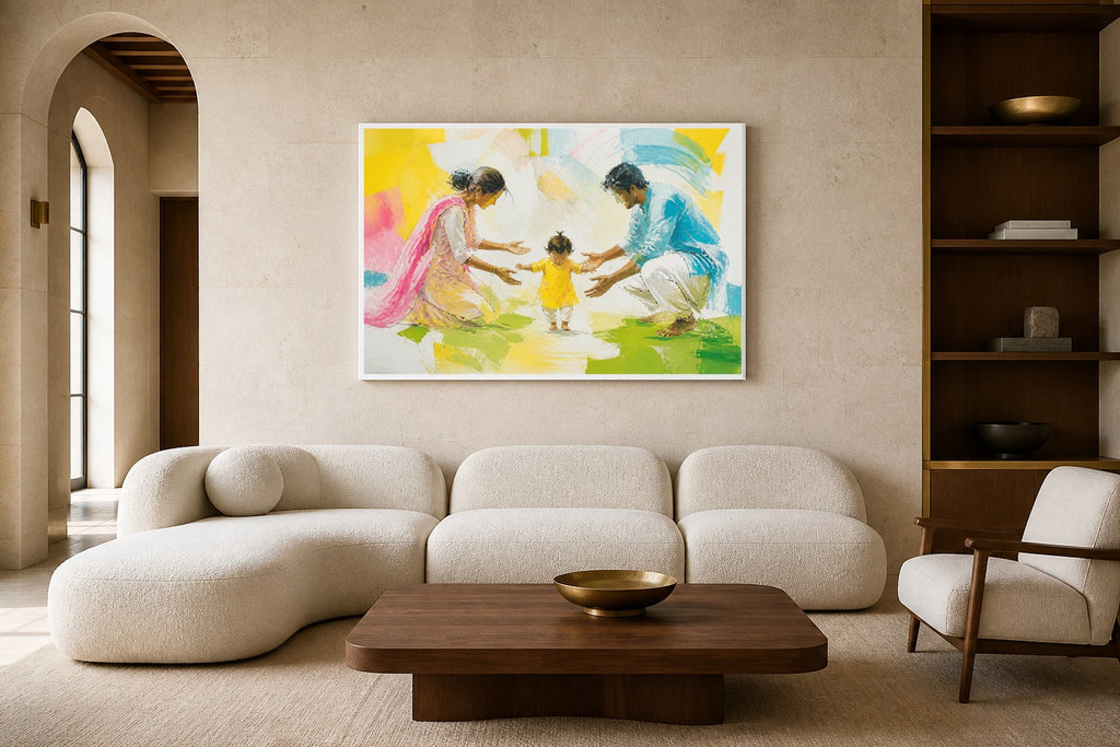 First Steps canvas artwork displayed in a luxury home interior