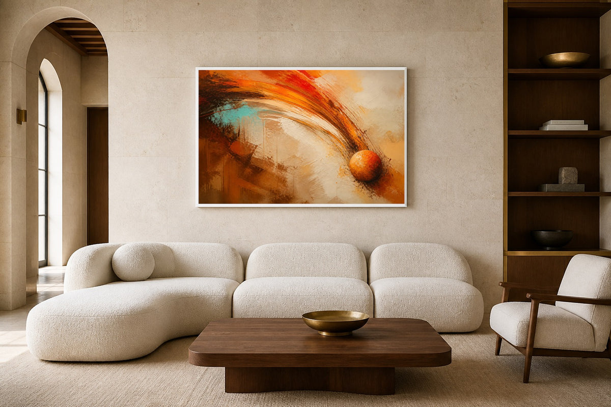 Flight Path canvas artwork displayed in a luxury home interior