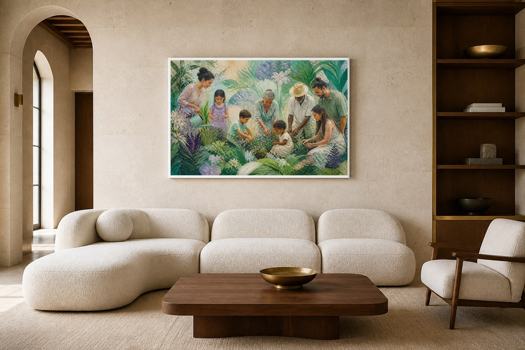 Garden We Grow canvas artwork displayed in a luxury home interior