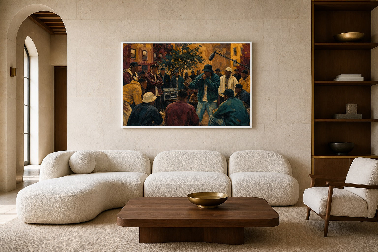 Golden Era Cypher canvas artwork displayed in a luxury home interior