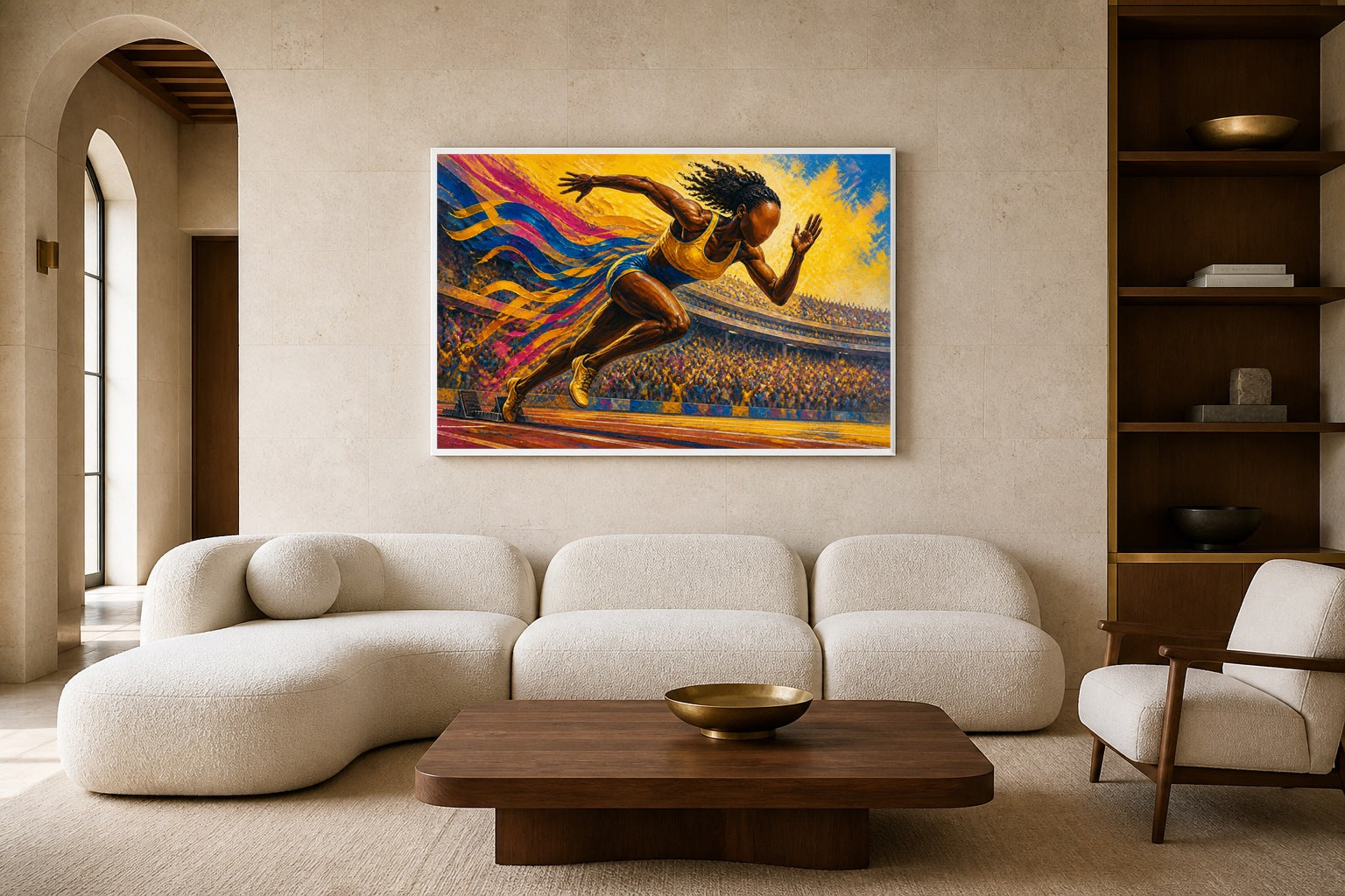 Golden Lane canvas artwork displayed in a luxury home interior