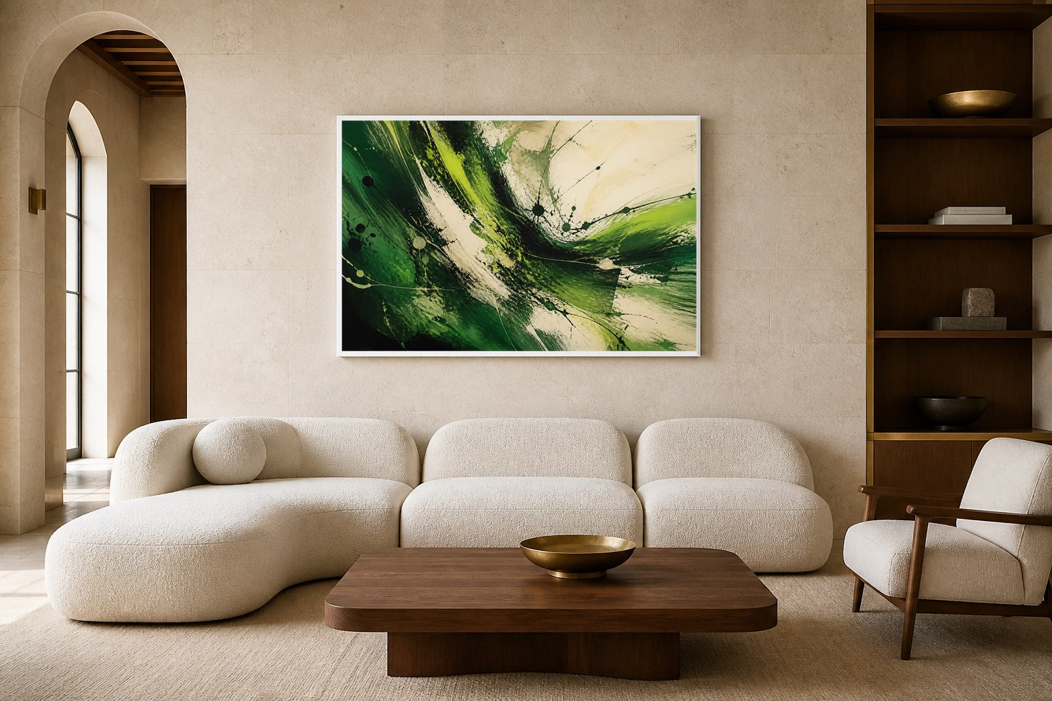 Green Velocity canvas artwork displayed in a luxury home interior