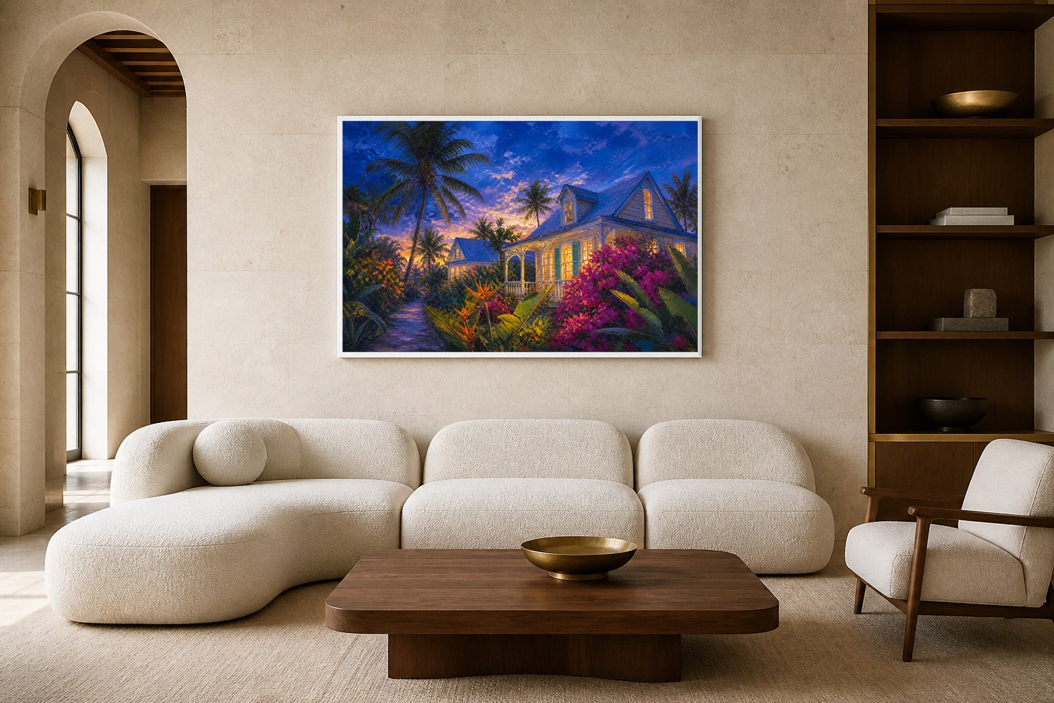 Key West Conch Evening canvas artwork displayed in a luxury home interior