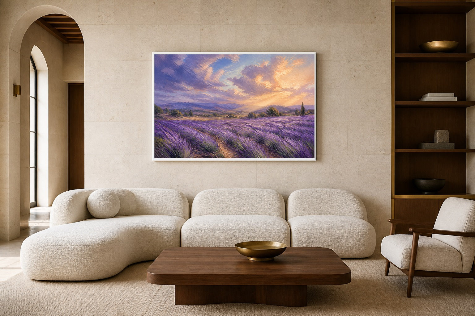 Lavender Wind canvas artwork displayed in a luxury home interior