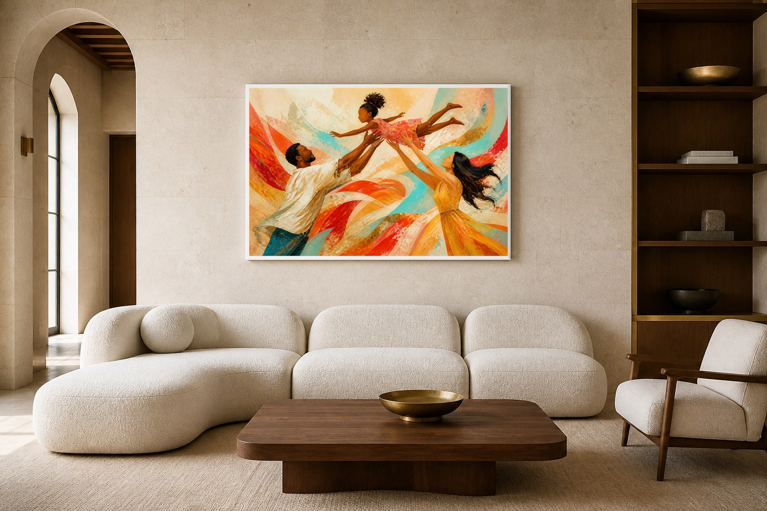 Lifted canvas artwork displayed in a luxury home interior