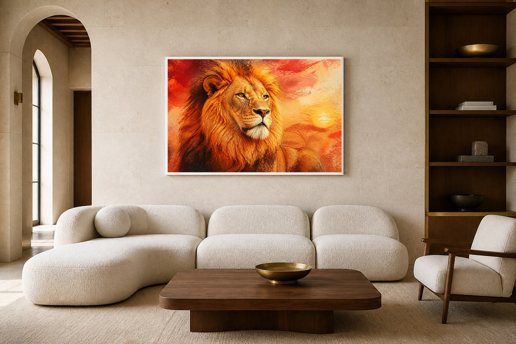 Lion Of The Sun canvas artwork displayed in a luxury home interior