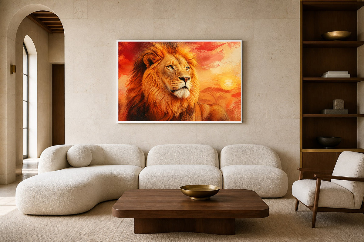 Lion Of The Sun canvas artwork displayed in a luxury home interior
