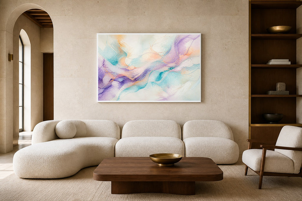 Lyrical Current canvas artwork displayed in a luxury home interior