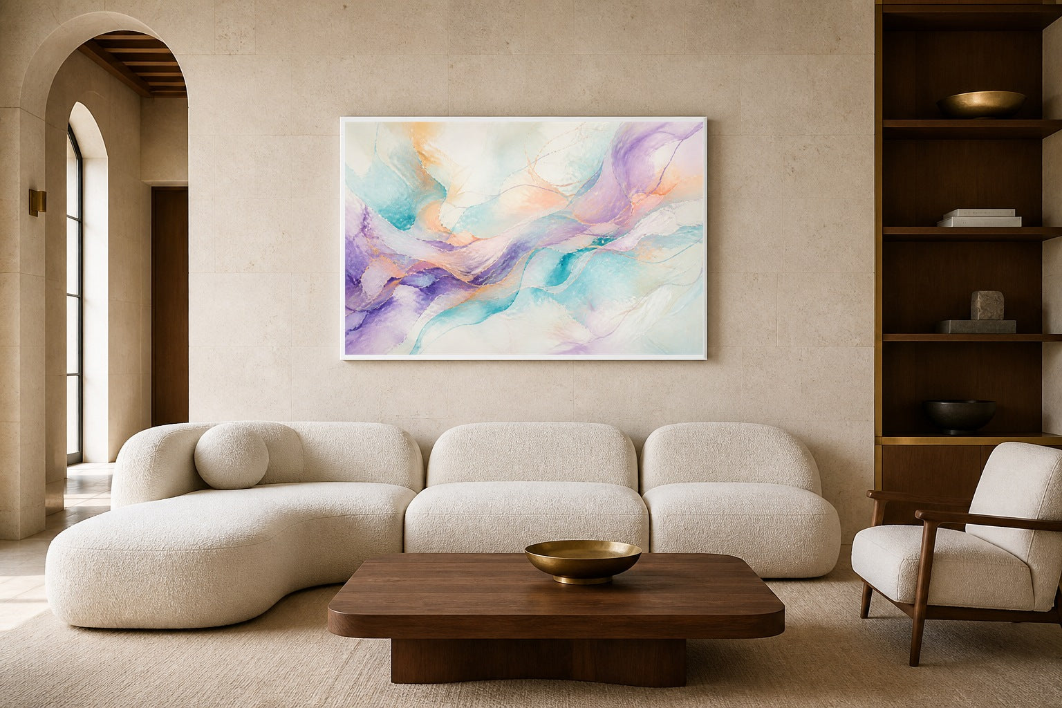 Lyrical Current canvas artwork displayed in a luxury home interior