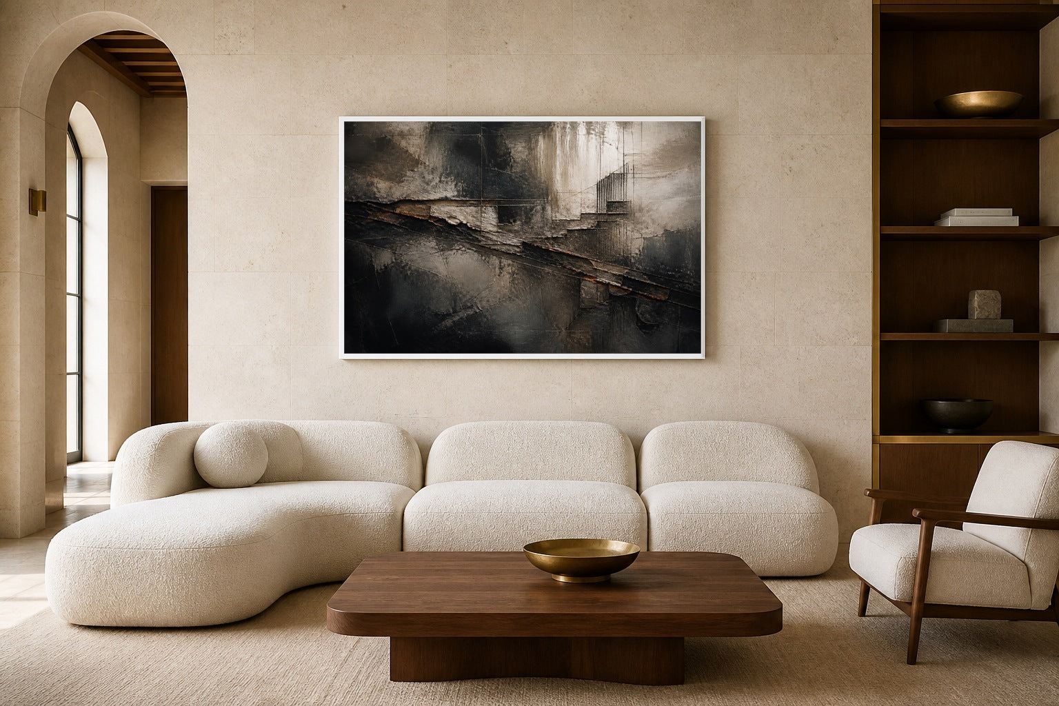 Midnight Excavation canvas artwork displayed in a luxury home interior