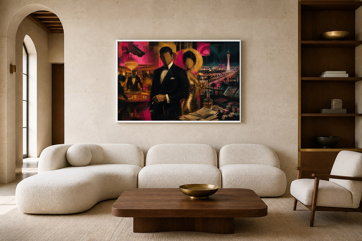 Neon Underworld canvas artwork displayed in a luxury home interior