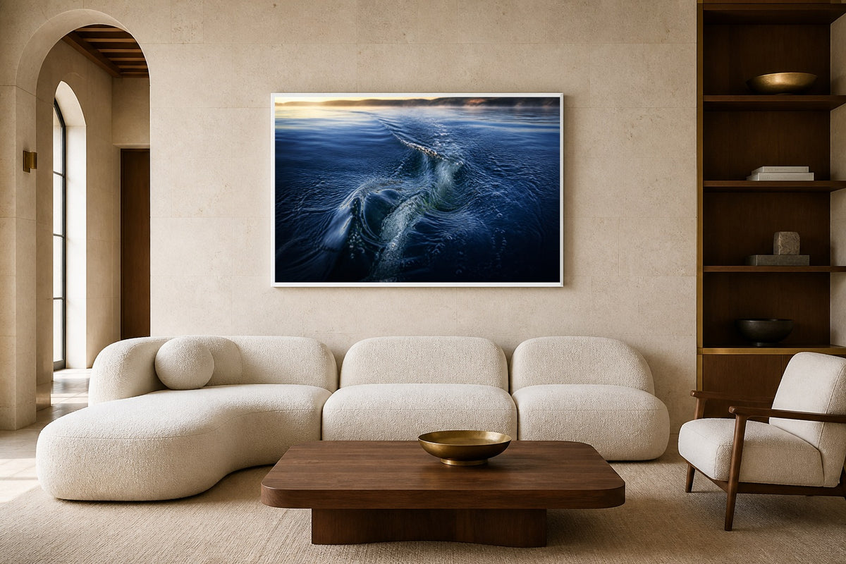 Open Water canvas artwork displayed in a luxury home interior