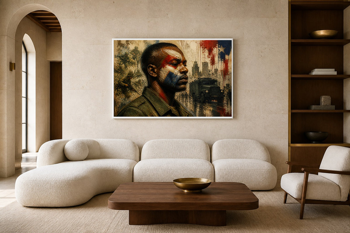 Painted Heist canvas artwork displayed in a luxury home interior