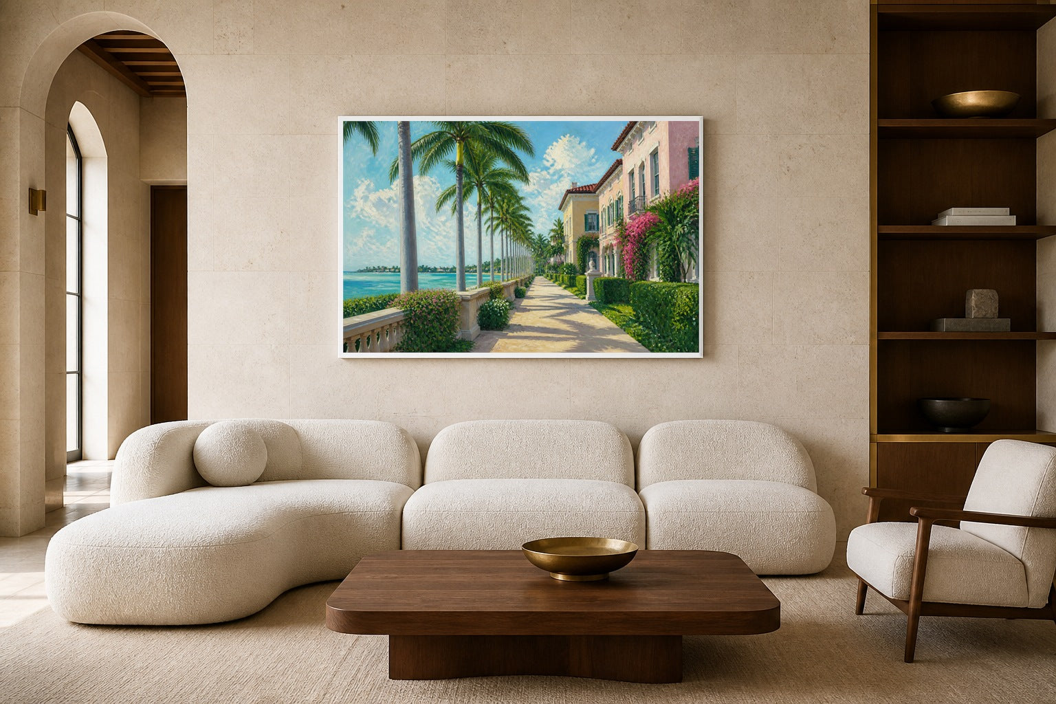 Palm Beach Promenade canvas artwork displayed in a luxury home interior