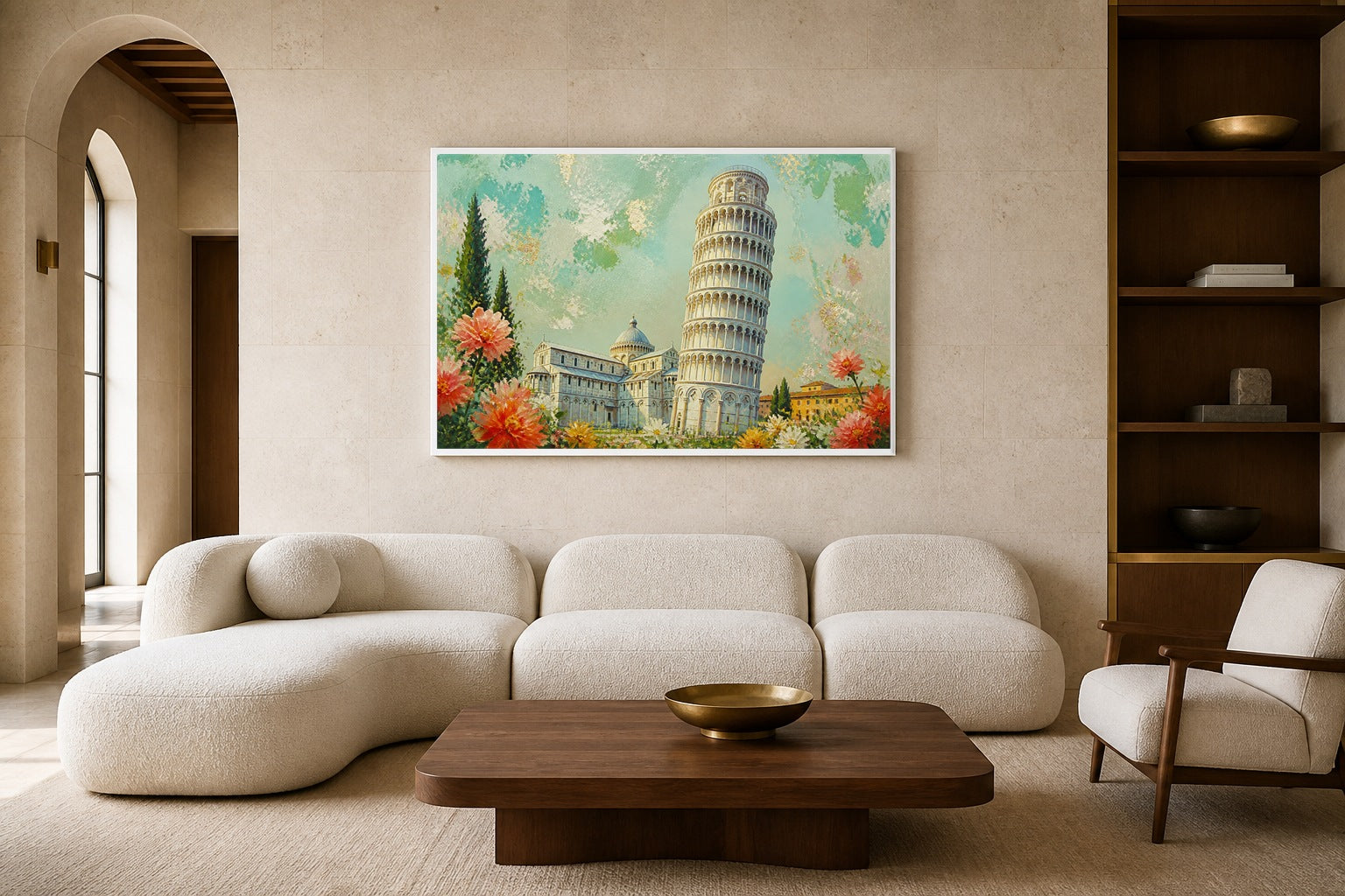 Pisa In Bloom canvas artwork displayed in a luxury home interior