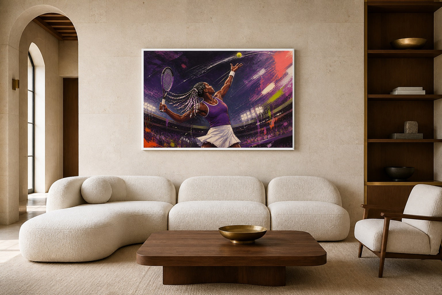 Power From The Baseline canvas artwork displayed in a luxury home interior