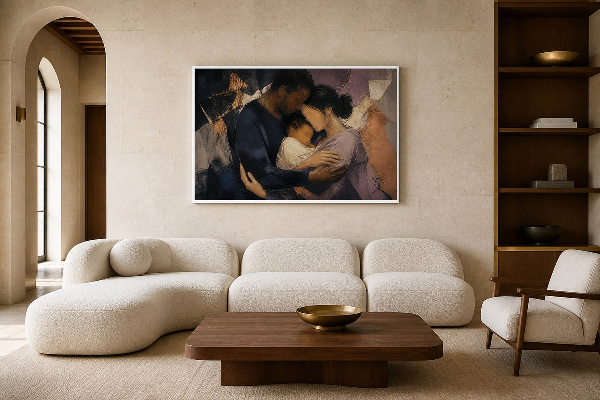 Quiet Harbor canvas artwork displayed in a luxury home interior